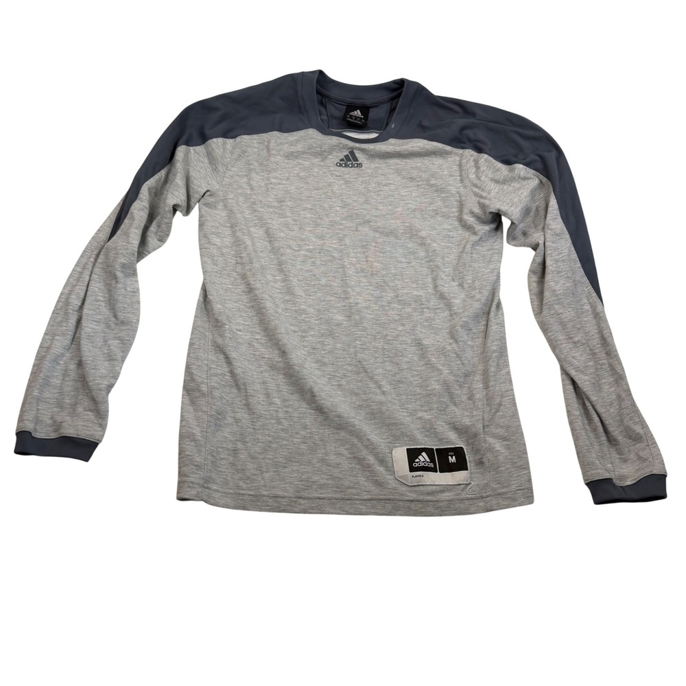 Adidas Mens Long Sleeve Performance Shirt Grey Colorblock Crew Neck Size M